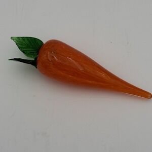 Hand Blown‎ Art Glass Carrot Figurine Orange Green Vegetable Display Decor